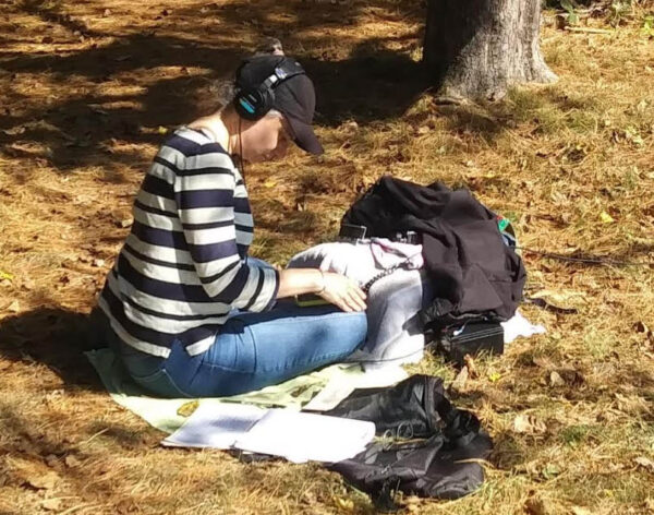 woman sitting on grass